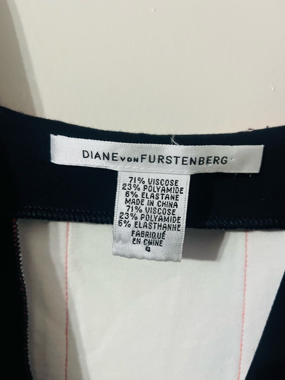 Diane Von Furstenberg Navy Midi Dress with White and Coral Center Stripe Sz 4 - Picture 5 of 5